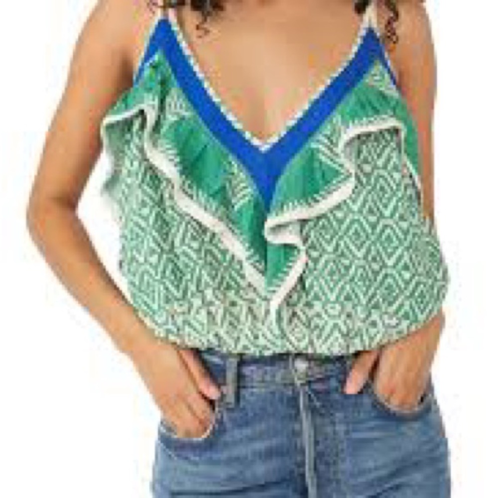 Free People Women's Anika Tank Top Jade Combo V Neck Bubble XS